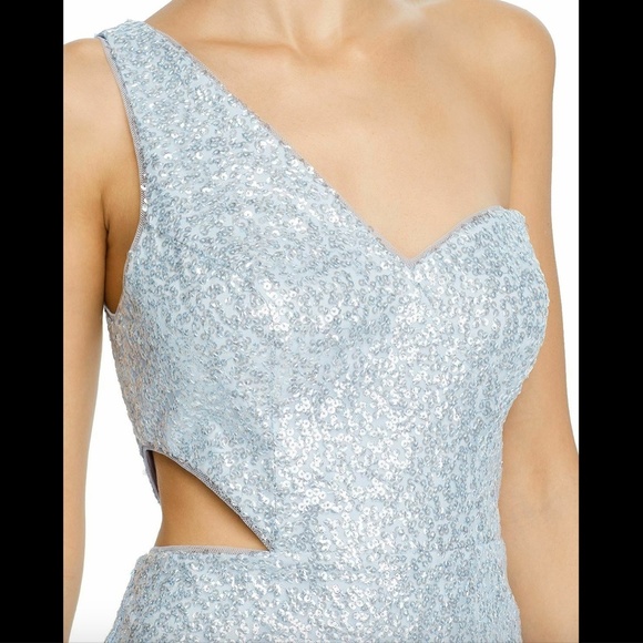 NWT $265 Aidan by Aidan Mattox One-Shoulder Sequin‎ Gown Mist [ SZ 8 ] #E923 - Picture 2 of 12